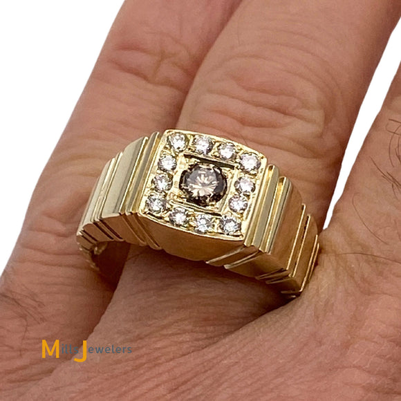 14K Yellow Gold Men's 0.90ctw Round Brilliant Diamond Band Ring Size 12.5