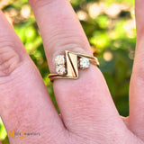 14K Yellow Gold 0.41ctw Round Brilliant Diamond Zig Zag Puzzle Ring Set Size 5