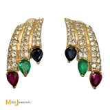 14k Yellow Gold 0.84ctw Diamond Ruby Sapphire Emerald Multi-Row Cluster Drop Earrings