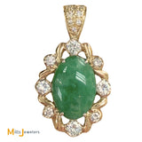 Vintage 14K Yellow Gold 4.76ct Jade and 1.04ctw Diamond Pendant