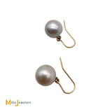 14K Yellow Gold South Sea Pearl Fish Hook Dangle/Drop Earrings