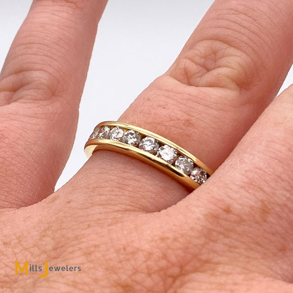 14K Yellow Gold Round Brilliant 1.10ctw Diamond Band Ring Size 7.75