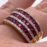 14K Yellow Gold 1.65cts Ruby 0.46cts Diamond Wide Band Ring Size 7