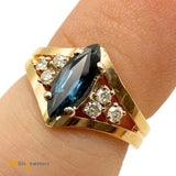 14K Yellow Gold 0.52ct Marquise Sapphire and 0.12ctw Diamond Cocktail Ring Size 4.75