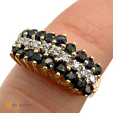 Vintage 14k Yellow Gold 0.9ctw Blue Sapphire and 0.135ctw Diamond Cluster Cathedral Ring Size 4.75