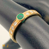18K Yellow Gold Emerald 0.145ctw Diamond 0.09ctw Band Ring Size 6.25