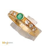 18K Yellow Gold Emerald 0.145ctw Diamond 0.09ctw Band Ring Size 6.25