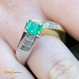 18K Yellow White Gold 0.48ct Colombian Emerald 1.92cts Diamond Bypass Ring Size 7