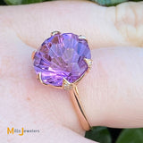 18K Rose Gold 7.96ct Round Amethyst 0.06cts Diamond Cocktail Ring Size 6.75
