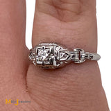 18K White Gold Filigree Art Deco 0.10ctw Natural Diamond Ring Size 5