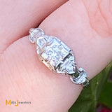 18K White Gold Filigree Art Deco 0.10ctw Natural Diamond Ring Size 5