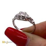 18K White Gold Filigree Art Deco 0.10ctw Natural Diamond Ring Size 5