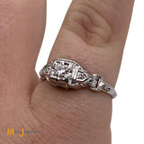 18K White Gold Filigree Art Deco 0.10ctw Natural Diamond Ring Size 5