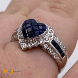 18K White Gold 1.07cts Sapphire 0.17cts Heart-Shaped Diamond Ring Size 5