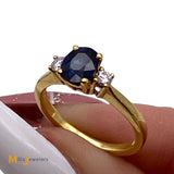 18K Yellow Gold 0.55ct Blue Sapphire 0.12cts Diamond Ring Size 4