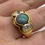 18K Yellow Gold 1.86ct Black Opal 1.26ctw Diamond Ring Size 8.5