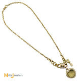 18K Yellow Gold 6.34ct Cushion Cut Green Citrine and 1.38ctw Diamond Heart Lock and Key Charm Necklace 16"