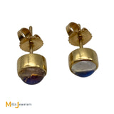 18K Yellow Gold Blue Moonstone Stud Earrings