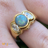18K Yellow Gold 1.86ct Black Opal 1.26ctw Diamond Ring Size 8.5