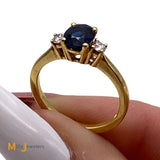 18K Yellow Gold 0.55ct Blue Sapphire 0.12cts Diamond Ring Size 4