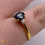 18K Yellow Gold 0.55ct Blue Sapphire 0.12cts Diamond Ring Size 4