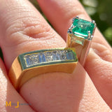 18K Yellow White Gold 0.48ct Colombian Emerald 1.92cts Diamond Bypass Ring Size 7