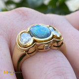 18K Yellow Gold 1.86ct Black Opal 1.26ctw Diamond Ring Size 8.5