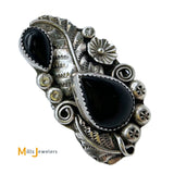 Large Double Pear 8.74ctw Black Onyx 925 Sterling Silver Ring Size 7