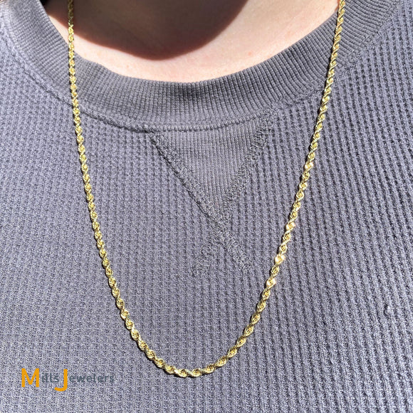 14K Solid Yellow Gold 24 Inch Rope Chain Necklace