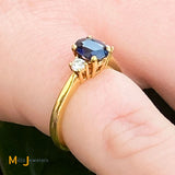 18K Yellow Gold 0.55ct Blue Sapphire 0.12cts Diamond Ring Size 4