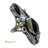 Large Double Pear 8.74ctw Black Onyx 925 Sterling Silver Ring Size 7