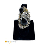 Large Double Pear 8.74ctw Black Onyx 925 Sterling Silver Ring Size 7