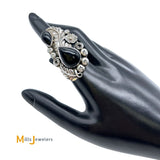 Large Double Pear 8.74ctw Black Onyx 925 Sterling Silver Ring Size 7