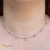 14K Yellow Gold Cleopatra 1.70ctw Dripping Diamond 7-Station 16-Inch Necklace