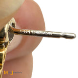 Signed 18K Two-tone Gold Pearl and 0.04ctw Diamond Post Dangle Earrings