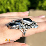 Large Double Pear 8.74ctw Black Onyx 925 Sterling Silver Ring Size 7