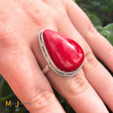 Sterling Silver 925 Large Coral Ring Size 9.25