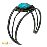 7.25ct Approx. Blue Cabochon Turquoise Sterling Silver 925 Cuff Bracelet