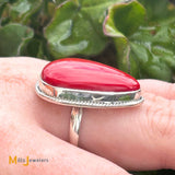 Sterling Silver 925 Large Coral Ring Size 9.25