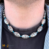 Sterling Silver 925 Barrel Turquoise Bead Necklace 18"