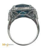 14K White Gold EFFY 12.30ct London Blue Topaz 1.20ctw Diamond Halo Cocktail Ring Size 9.5