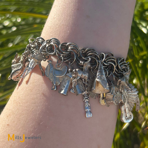 Sterling Silver 925 Large Southwestern Charm Bracelet