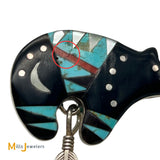 Sterling Silver 925 Inlaid Turquoise Onyx Mother of Pearl Coral Bear Earrings