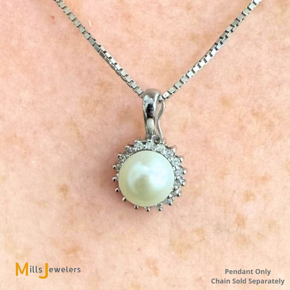 14K White Gold 2.79ct Pearl and 0.09ctw Diamond Dangle Enhancer Pendant
