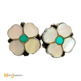 Mother of Pearl & Turquoise Floral Sterling Silver 925 Earrings