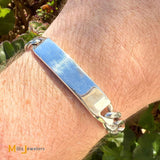 Sterling Silver 925 Figaro Chain Blank ID Bracelet Size 7"