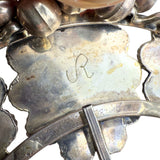 Vintage Signed R Sterling Silver 925 Turquoise and Mother of Pearl Inlay Bluebird Squash Blossom Necklace 25"