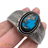 Signed FA Sterling Silver 925 6.64ct Blue Turquoise Cuff Bracelet