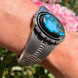 Signed FA Sterling Silver 925 6.64ct Blue Turquoise Cuff Bracelet