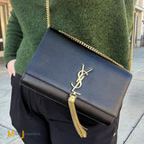 YSL Kate Tassel Medium Black Grained Leather Crossbody Bag